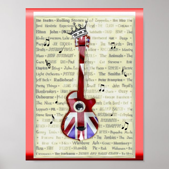 Union Jack Guitar British Rock Music Theme Poster (Front)