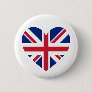 Union Jack Heart Shape 6 Cm Round Badge