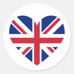 Union Jack Heart Shape Classic Round Sticker