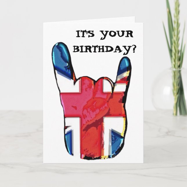 Union Jack Horns Pop Art Rock Birthday Card (Front)
