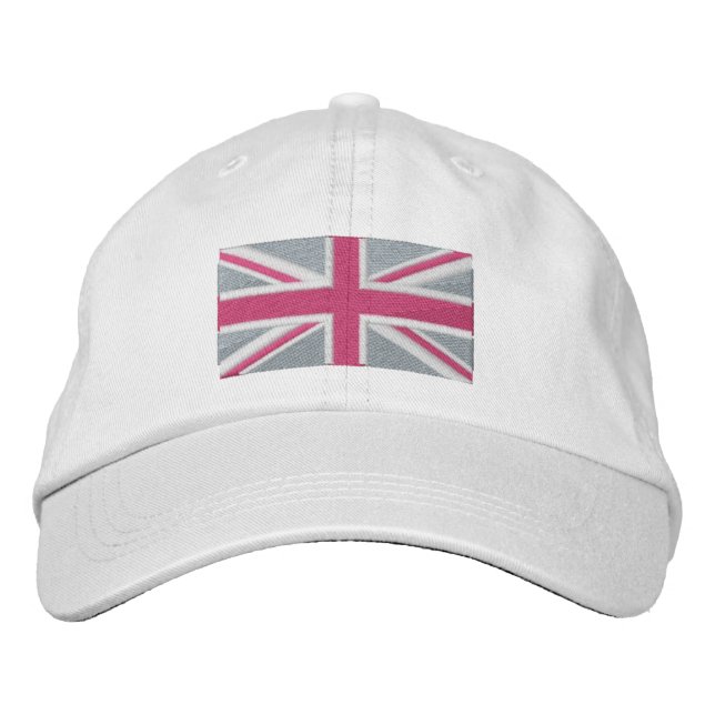 Union Jack ~ In Girly Pinks Embroidered Hat (Front)