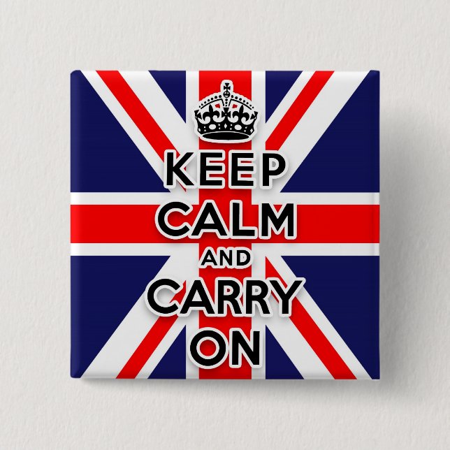 Union Jack  keep calm and carry on 15 Cm Square Badge (Front)