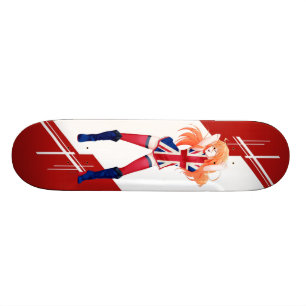 Union Jack Manga girl dressed in Flag - UK - Skateboard