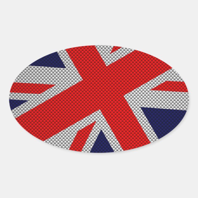 Union Jack on Carbon Fiber Style Print Oval Sticker (Front)