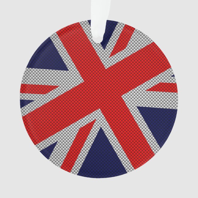 Union Jack on Carbon Fibre Style Colours Ornament (Front)