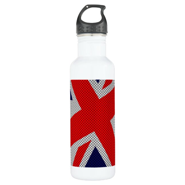 Union Jack on Carbon Fibre Style Print 710 Ml Water Bottle (Front)