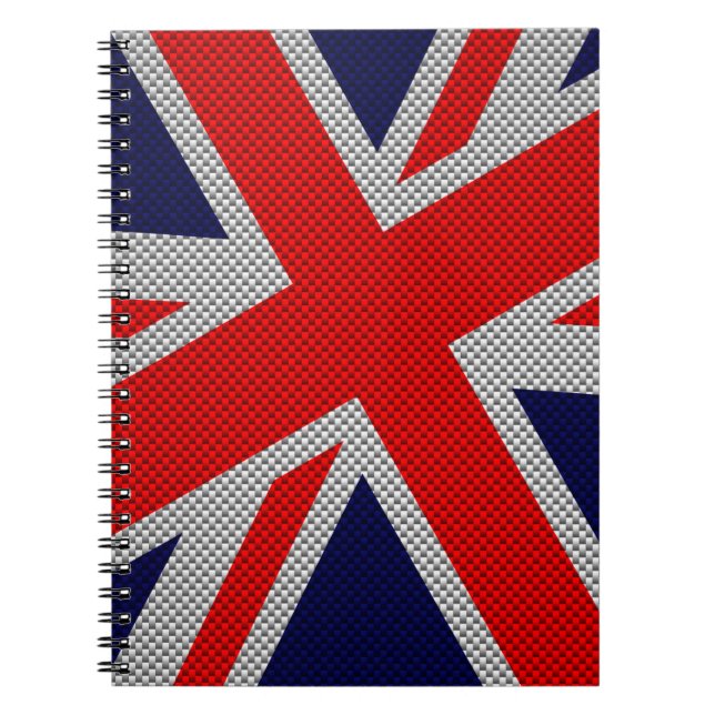 Union Jack on Carbon Fibre Style Print Notebook (Front)