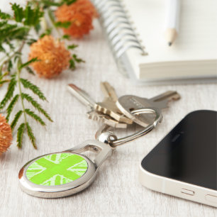 Union Jack Painted UK Art Lime Green Heva Weva Key Ring