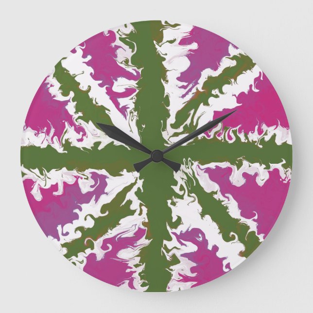 Union Jack Painted UK Art Pink and Green Decor Large Clock (Front)
