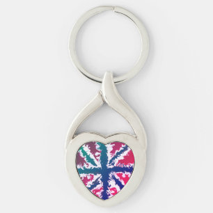 Union Jack Painted UK Art Pink Blue Green throw Key Ring