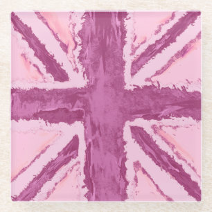Union Jack Painted UK Art Plum Glass Coaster