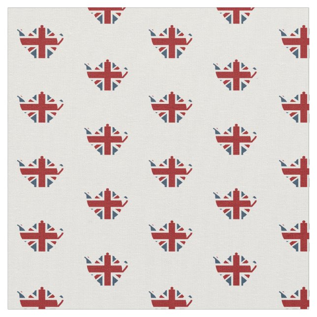 Union Jack Patriotic English Tea Kettle Fabric (Close Up)