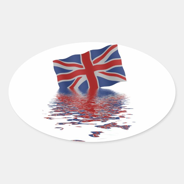 Union Jack reflected in water Oval Sticker (Front)