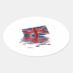 Union Jack reflected in water Oval Sticker