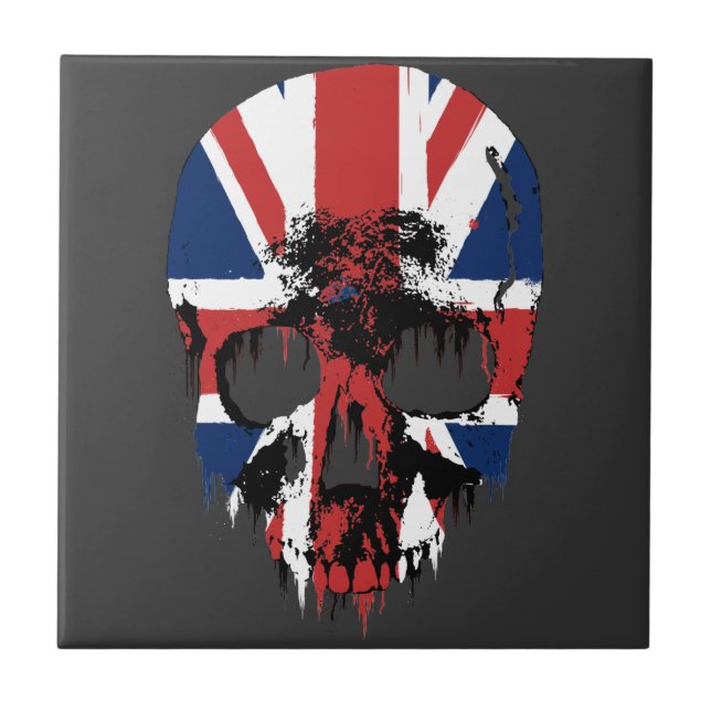 Union Jack skull Ceramic Tile (Front)