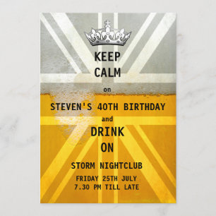 Union Jack UK Flag Cold Fresh Beer Birthday Party Invitation