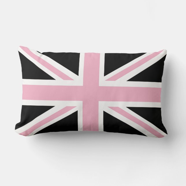 Union Jack UK Flag Pink and Black Lumbar Cushion (Front)