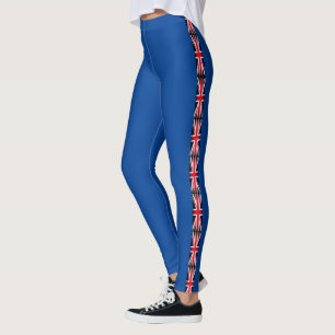 Union Jack Vertical Leggings - UK Flag Red Blue