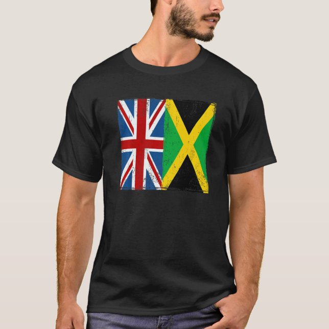 Union Jack With Jamaican Flag & British Caribbean T-Shirt (Front)