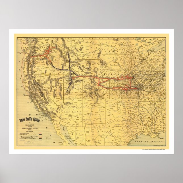 Union Pacific Railroad Map 1900 Poster (Front)