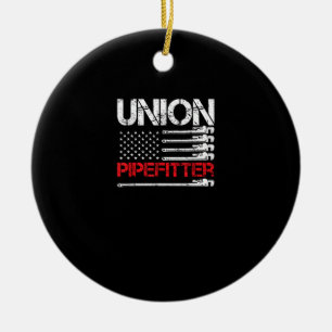Union Pipefitter Union Strong USA American Flag St Ceramic Ornament