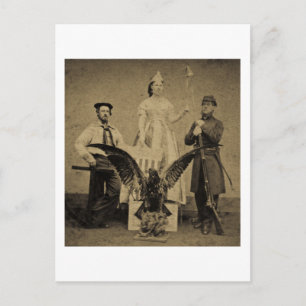 Union Soldier, Sailor, and Lady Liberty Civil War Postcard
