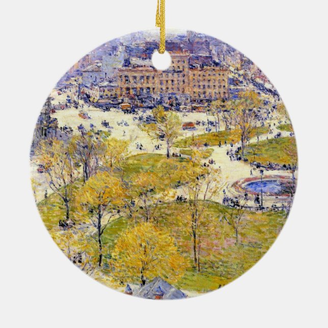 Union Square in Spring by Frederick Childe Hassam Ceramic Tree Decoration (Back)