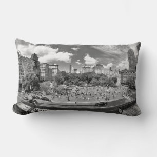 Union Square NYC From Above, B&W, Fish Eye View Lumbar Cushion