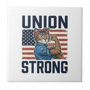 Union Strong Cat Worker Patriotic Vintage Shirt De Ceramic Tile