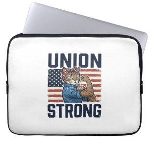 Union Strong Cat Worker Patriotic Vintage Shirt De Laptop Sleeve
