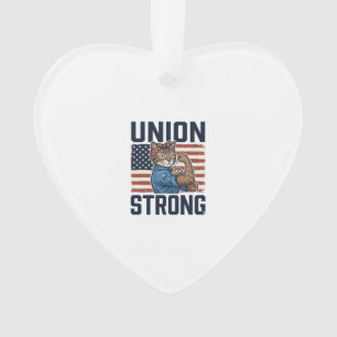 Union Strong Cat Worker Patriotic Vintage Shirt De Ornament