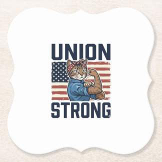 Union Strong Cat Worker Patriotic Vintage Shirt De Paper Coaster