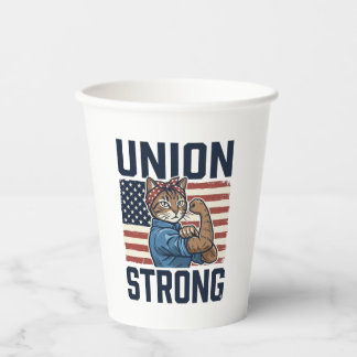 Union Strong Cat Worker Patriotic Vintage Shirt De Paper Cups