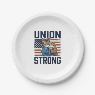 Union Strong Cat Worker Patriotic Vintage Shirt De Paper Plate