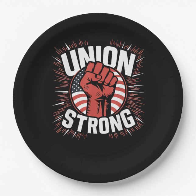 Union Strong For Professional Workers - Labour Day Paper Plate (Front)
