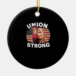 Union Strong - Labour Day Messy Bun USA Flag Ceramic Ornament