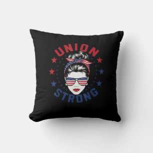 Union Strong Labour Day Messy Bun USA Flag Cushion