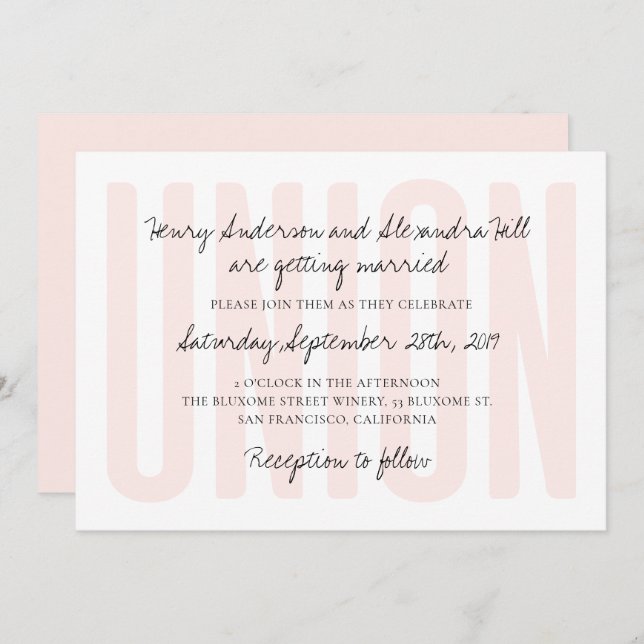 Union Wedding Invitation // Blush (Front/Back)
