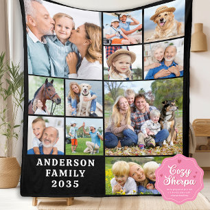 Unique 11 Photo Collage Personalised Cute Family Sherpa Blanket
