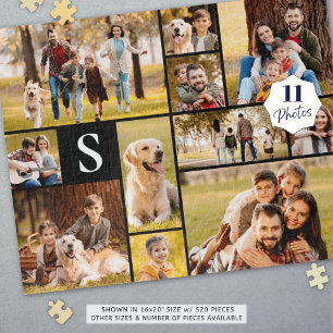 Unique 11 Photo Collage Simple Monogram Black Jigsaw Puzzle