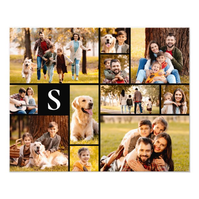 Unique 11 Photo Collage Simple Monogram Black Print (Front)