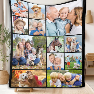 Unique 12 Photo Collage Minimal Cute Simple Fleece Blanket