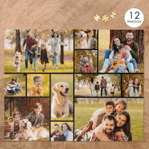 Unique 12 Photo Collage Minimalist Simple Black Jigsaw Puzzle