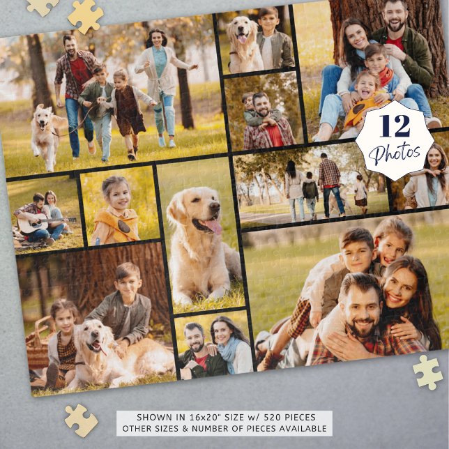 Unique 12 Photo Collage Minimalist Simple Black Jigsaw Puzzle (Creator Uploaded)