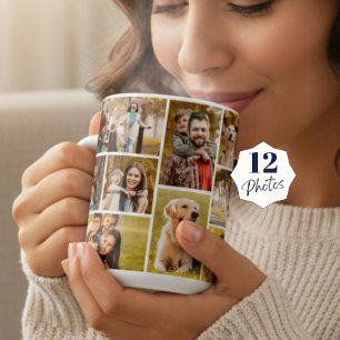 Unique 12 Photo Collage Minimalist Simple  Coffee Mug