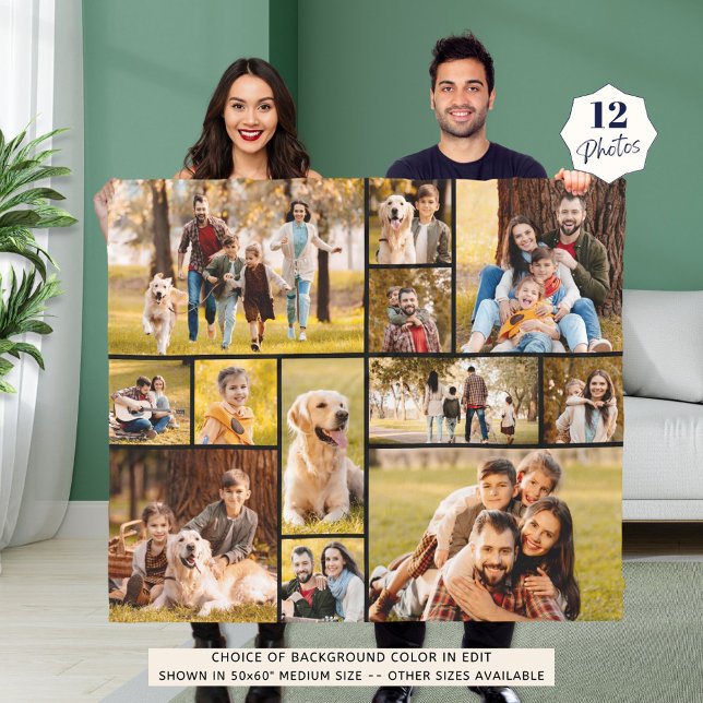 Unique 12 Photo Collage Minimalist Simple Fleece Blanket (Creator Uploaded)