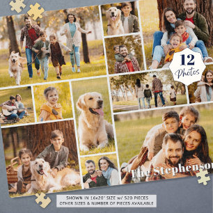 Unique 12 Photo Collage Name or Text Jigsaw Puzzle