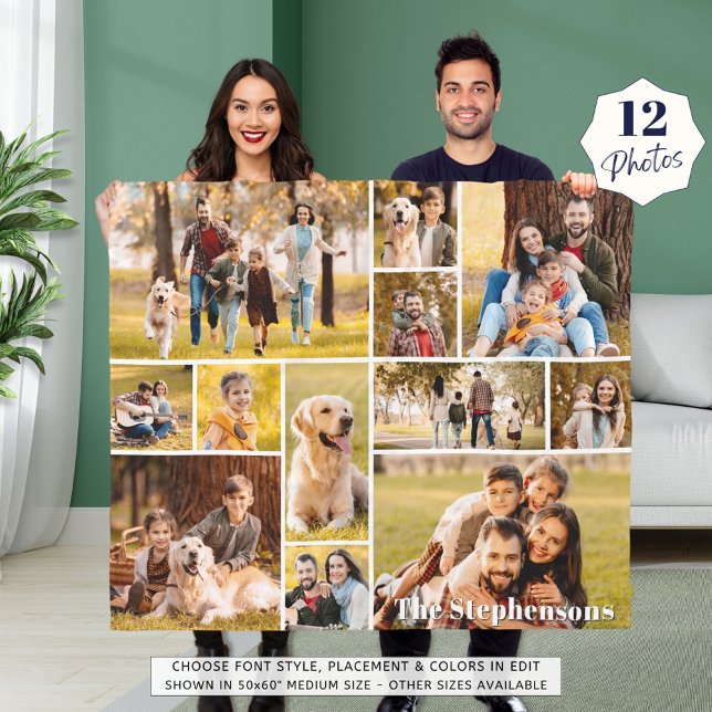 Unique 12 Photo Collage Name Simple Fleece Blanket (Creator Uploaded)