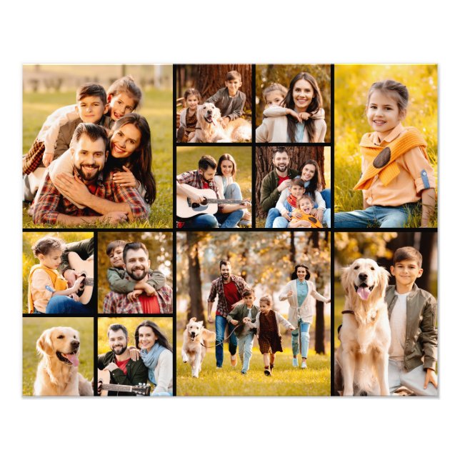 Unique 12 Photo Collage Simple Black Print (Front)