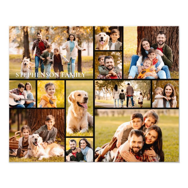 Unique 12 Photo Collage Simple Family Name (Front)